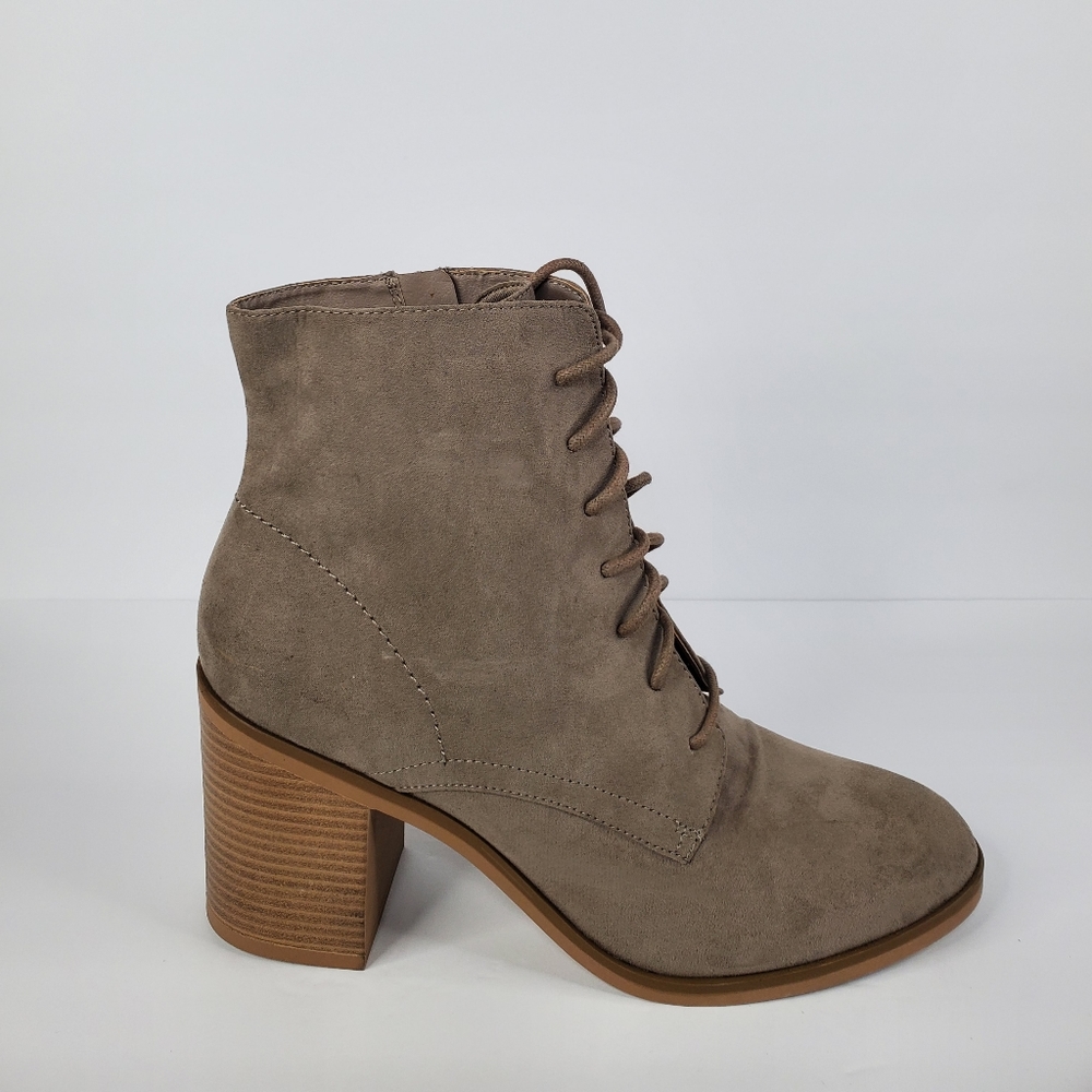 Taupe Combat Lace Up Boots Heels